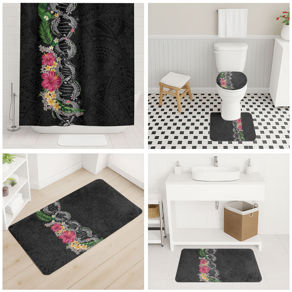 Hawaii DNA Kakau Tattoo Bathroom Set with Plumeria and Hibiscus Tropical Plants Black Color LT03 - Polynesian Pride