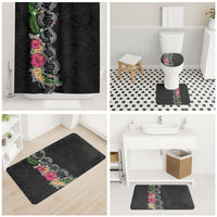 Hawaii DNA Kakau Tattoo Bathroom Set with Plumeria and Hibiscus Tropical Plants Black Color LT03 - Polynesian Pride