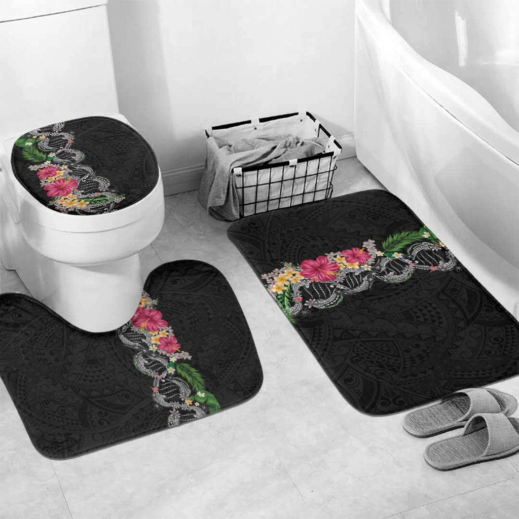 Hawaii DNA Kakau Tattoo Bathroom Set with Plumeria and Hibiscus Tropical Plants Black Color LT03 Mat Set Only (3 pcs) One Size Black - Polynesian Pride