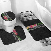 Hawaii DNA Kakau Tattoo Bathroom Set with Plumeria and Hibiscus Tropical Plants Black Color LT03 Mat Set Only (3 pcs) One Size Black - Polynesian Pride