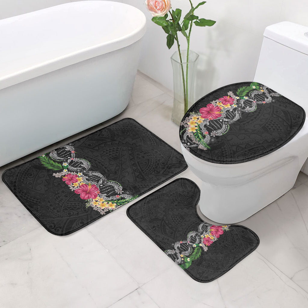 Hawaii DNA Kakau Tattoo Bathroom Set with Plumeria and Hibiscus Tropical Plants Black Color LT03 - Polynesian Pride