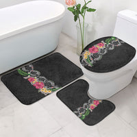 Hawaii DNA Kakau Tattoo Bathroom Set with Plumeria and Hibiscus Tropical Plants Black Color LT03 - Polynesian Pride