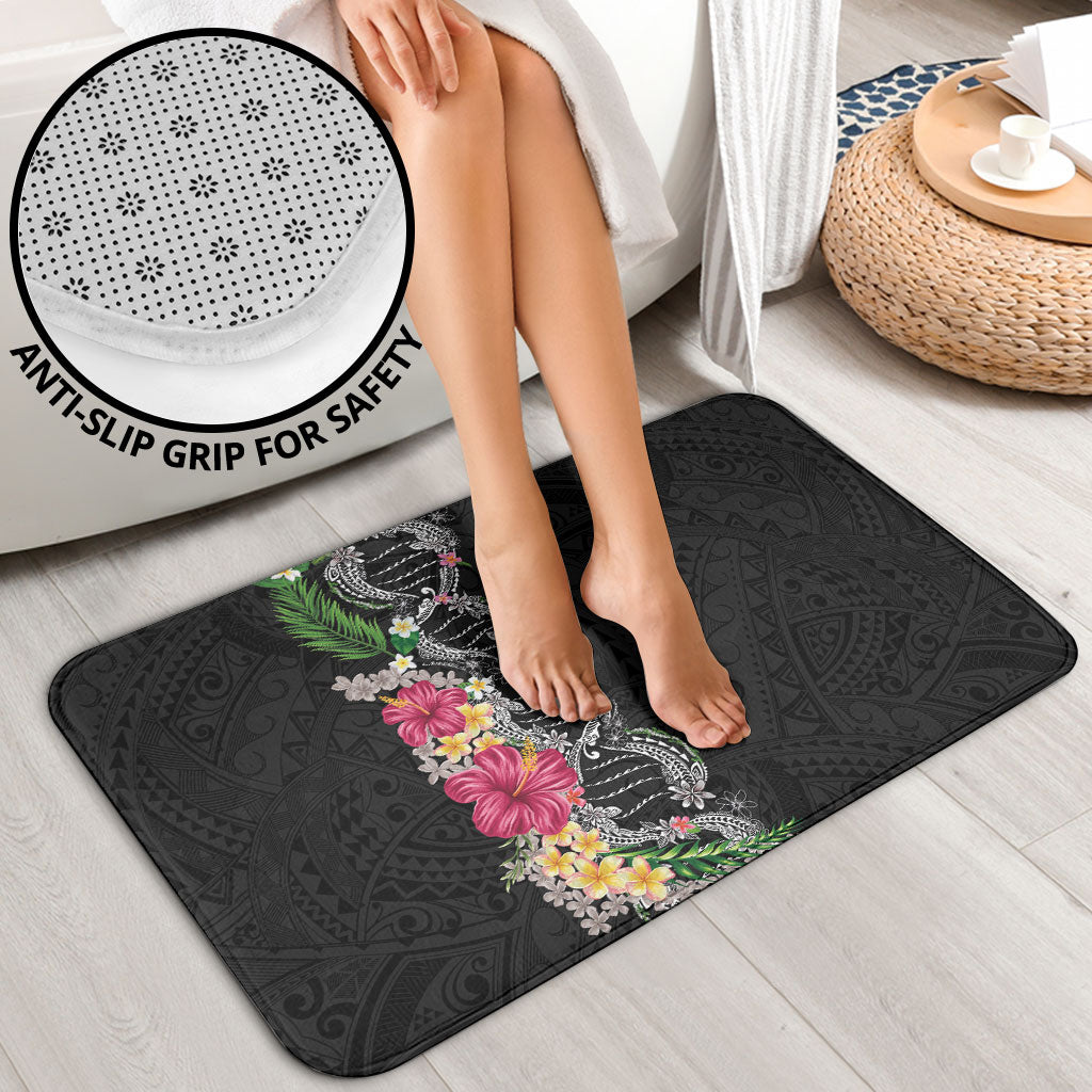 Hawaii DNA Kakau Tattoo Bathroom Set with Plumeria and Hibiscus Tropical Plants Black Color LT03 - Polynesian Pride