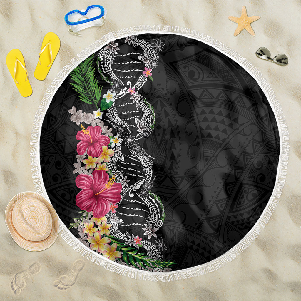 Hawaii DNA Kakau Tattoo Beach Blanket with Plumeria and Hibiscus Tropical Plants Black Color LT03 One Size 150cm Black - Polynesian Pride