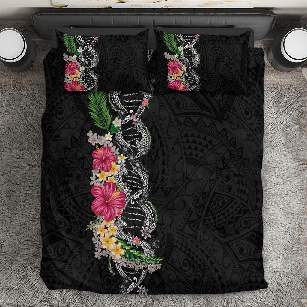 Hawaii DNA Kakau Tattoo Bedding Set with Plumeria and Hibiscus Tropical Plants Black Color LT03 Black - Polynesian Pride