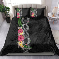 Hawaii DNA Kakau Tattoo Bedding Set with Plumeria and Hibiscus Tropical Plants Black Color LT03 - Polynesian Pride