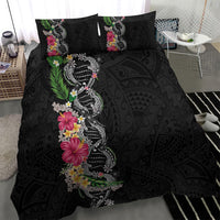 Hawaii DNA Kakau Tattoo Bedding Set with Plumeria and Hibiscus Tropical Plants Black Color LT03 - Polynesian Pride