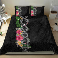 Hawaii DNA Kakau Tattoo Bedding Set with Plumeria and Hibiscus Tropical Plants Black Color LT03 - Polynesian Pride