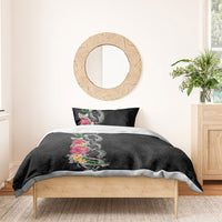 Hawaii DNA Kakau Tattoo Bedding Set with Plumeria and Hibiscus Tropical Plants Black Color LT03 - Polynesian Pride