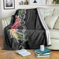 Hawaii DNA Kakau Tattoo Blanket with Plumeria and Hibiscus Tropical Plants Black Color LT03 Black - Polynesian Pride