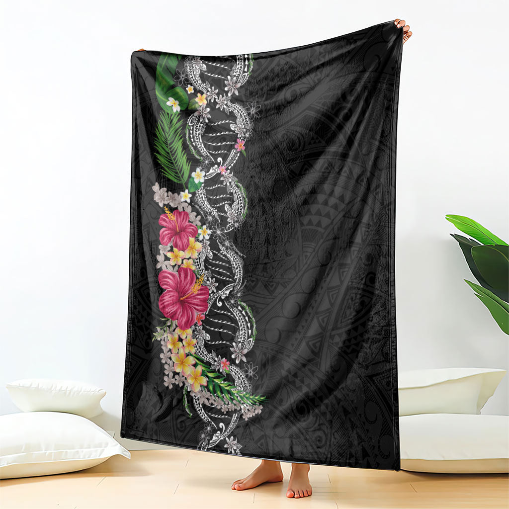 Hawaii DNA Kakau Tattoo Blanket with Plumeria and Hibiscus Tropical Plants Black Color LT03 - Polynesian Pride