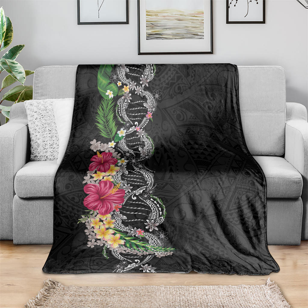 Hawaii DNA Kakau Tattoo Blanket with Plumeria and Hibiscus Tropical Plants Black Color LT03 - Polynesian Pride