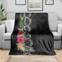 Hawaii DNA Kakau Tattoo Blanket with Plumeria and Hibiscus Tropical Plants Black Color LT03 - Polynesian Pride