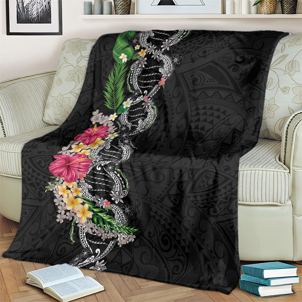 Hawaii DNA Kakau Tattoo Blanket with Plumeria and Hibiscus Tropical Plants Black Color LT03 - Polynesian Pride