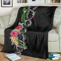 Hawaii DNA Kakau Tattoo Blanket with Plumeria and Hibiscus Tropical Plants Black Color LT03 - Polynesian Pride