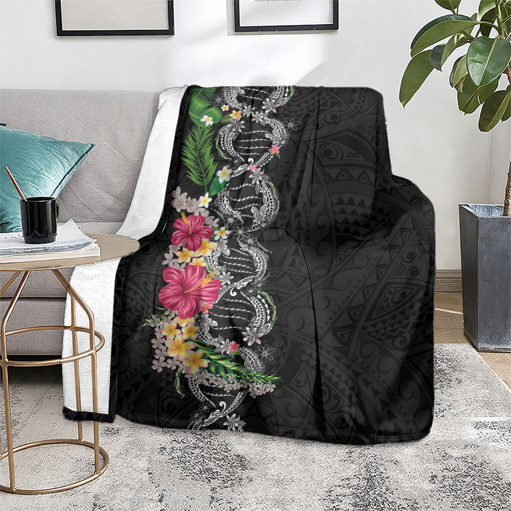 Hawaii DNA Kakau Tattoo Blanket with Plumeria and Hibiscus Tropical Plants Black Color LT03 - Polynesian Pride