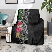 Hawaii DNA Kakau Tattoo Blanket with Plumeria and Hibiscus Tropical Plants Black Color LT03 - Polynesian Pride