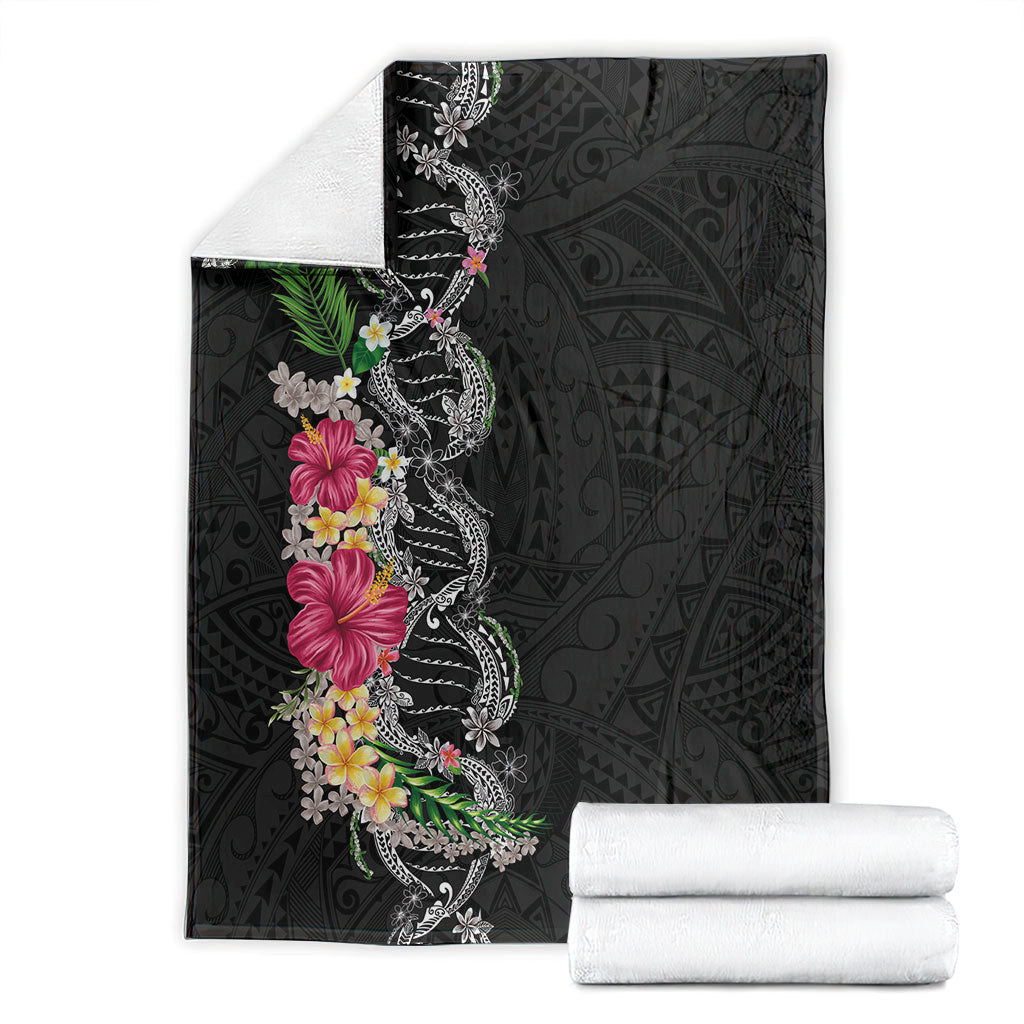Hawaii DNA Kakau Tattoo Blanket with Plumeria and Hibiscus Tropical Plants Black Color LT03 - Polynesian Pride