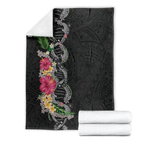 Hawaii DNA Kakau Tattoo Blanket with Plumeria and Hibiscus Tropical Plants Black Color LT03 - Polynesian Pride