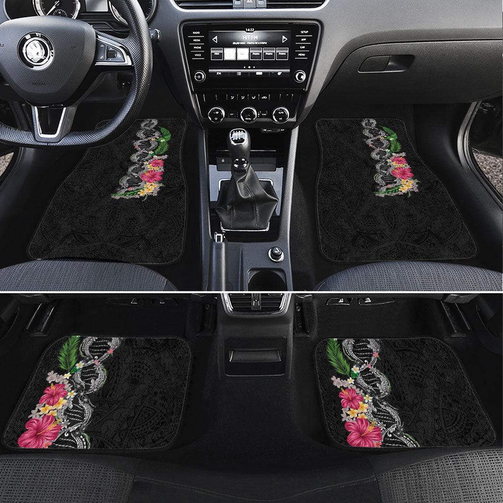 Hawaii DNA Kakau Tattoo Car Mats with Plumeria and Hibiscus Tropical Plants Black Color LT03 Set 4pcs Black - Polynesian Pride