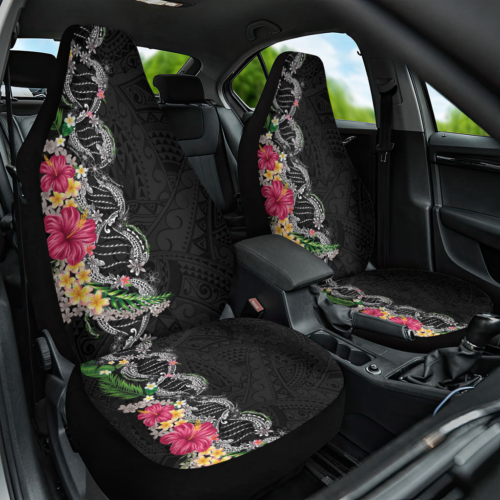 Hawaii DNA Kakau Tattoo Car Seat Cover with Plumeria and Hibiscus Tropical Plants Black Color LT03 One Size Black - Polynesian Pride