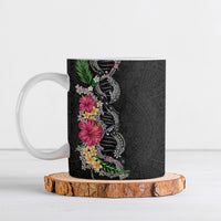 Hawaii DNA Kakau Tattoo Ceramic Mug with Plumeria and Hibiscus Tropical Plants Black Color LT03 Black - Polynesian Pride
