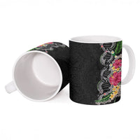 Hawaii DNA Kakau Tattoo Ceramic Mug with Plumeria and Hibiscus Tropical Plants Black Color LT03 - Polynesian Pride