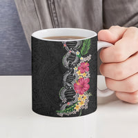 Hawaii DNA Kakau Tattoo Ceramic Mug with Plumeria and Hibiscus Tropical Plants Black Color LT03 - Polynesian Pride