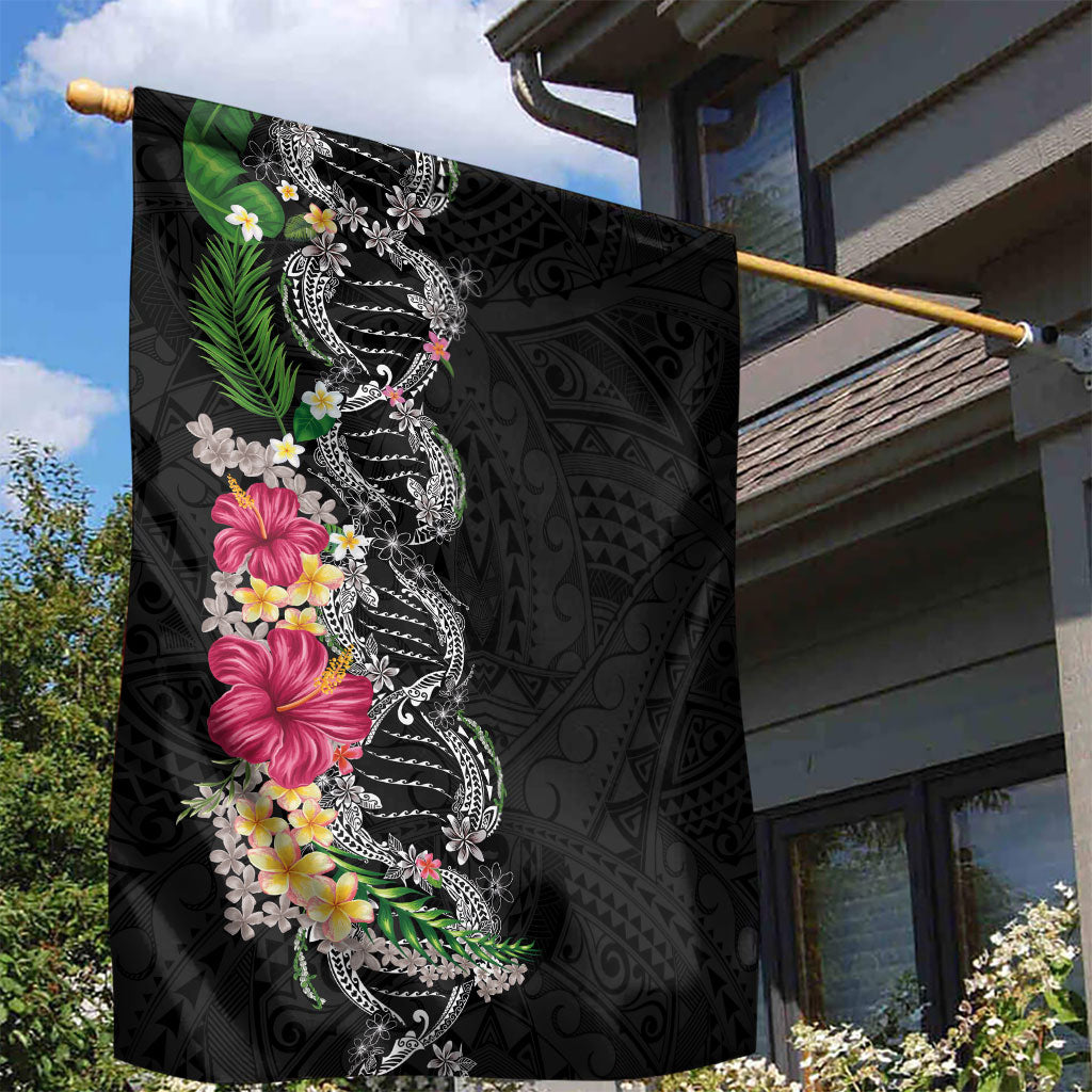 Hawaii DNA Kakau Tattoo Garden Flag with Plumeria and Hibiscus Tropical Plants Black Color LT03 - Polynesian Pride