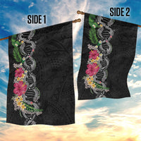 Hawaii DNA Kakau Tattoo Garden Flag with Plumeria and Hibiscus Tropical Plants Black Color LT03 - Polynesian Pride