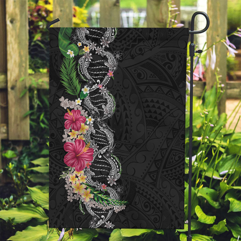 Hawaii DNA Kakau Tattoo Garden Flag with Plumeria and Hibiscus Tropical Plants Black Color LT03 Garden Flag Black - Polynesian Pride