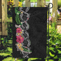 Hawaii DNA Kakau Tattoo Garden Flag with Plumeria and Hibiscus Tropical Plants Black Color LT03 Garden Flag Black - Polynesian Pride