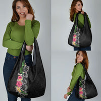 Hawaii DNA Kakau Tattoo Grocery Bag with Plumeria and Hibiscus Tropical Plants Black Color LT03 - Polynesian Pride