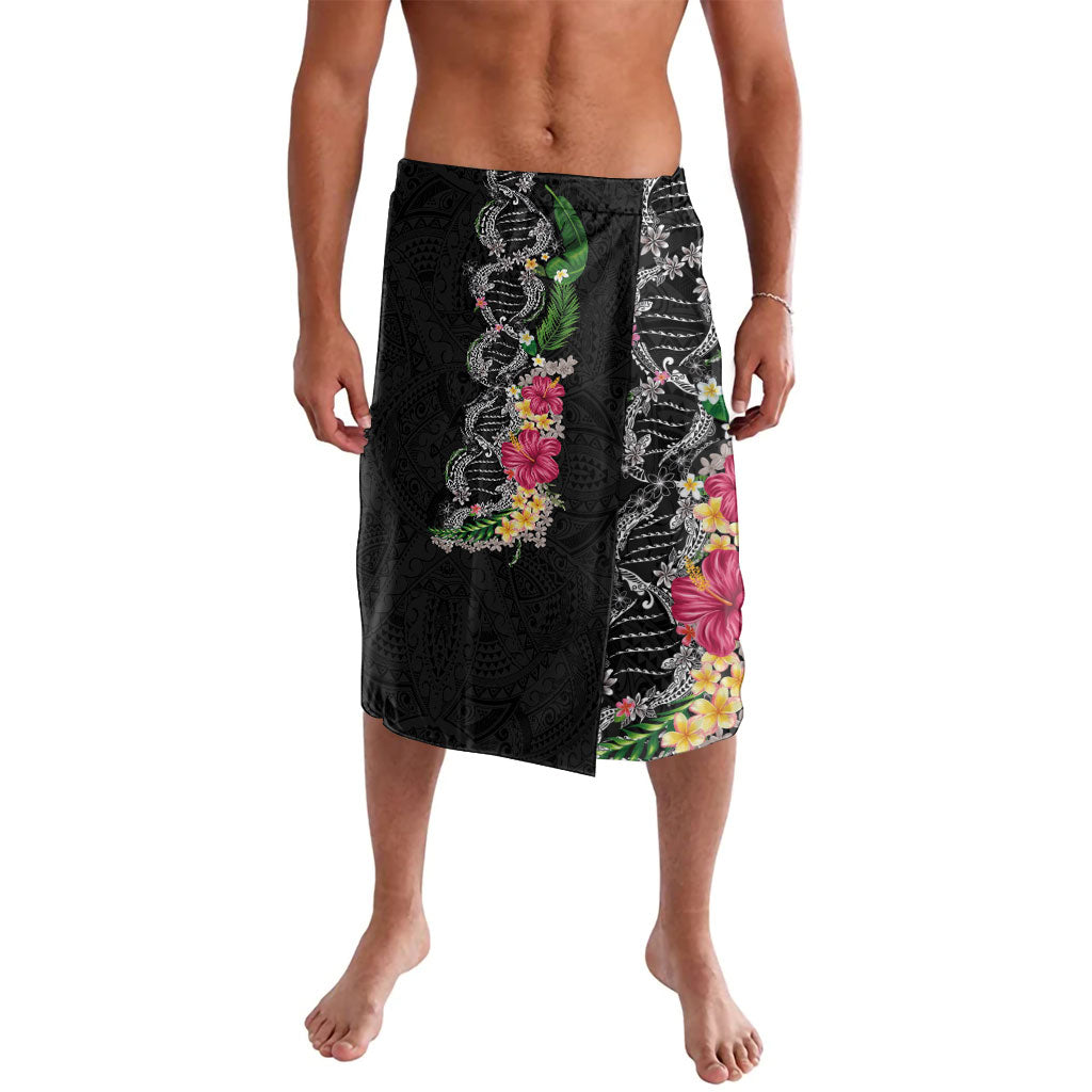 Hawaii DNA Kakau Tattoo Lavalava with Plumeria and Hibiscus Tropical Plants Black Color LT03 Black - Polynesian Pride