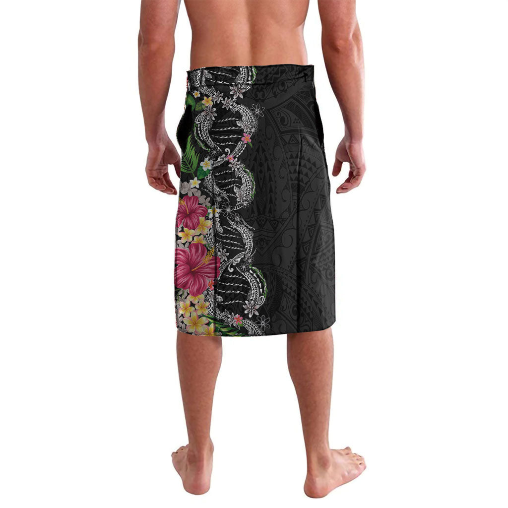 Hawaii DNA Kakau Tattoo Lavalava with Plumeria and Hibiscus Tropical Plants Black Color LT03 - Polynesian Pride