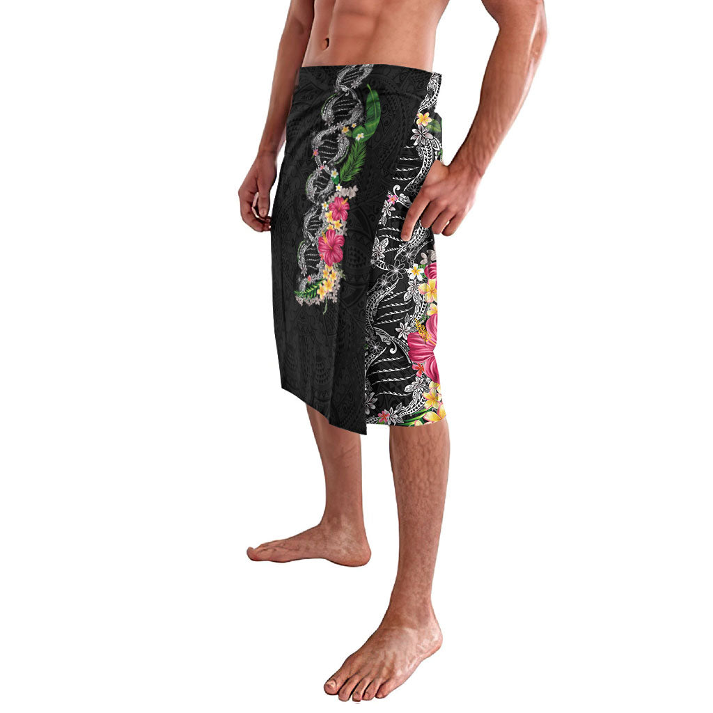 Hawaii DNA Kakau Tattoo Lavalava with Plumeria and Hibiscus Tropical Plants Black Color LT03 - Polynesian Pride