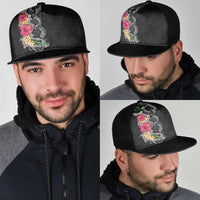 Hawaii DNA Kakau Tattoo Mesh Trucker Cap with Plumeria and Hibiscus Tropical Plants Black Color LT03 - Polynesian Pride