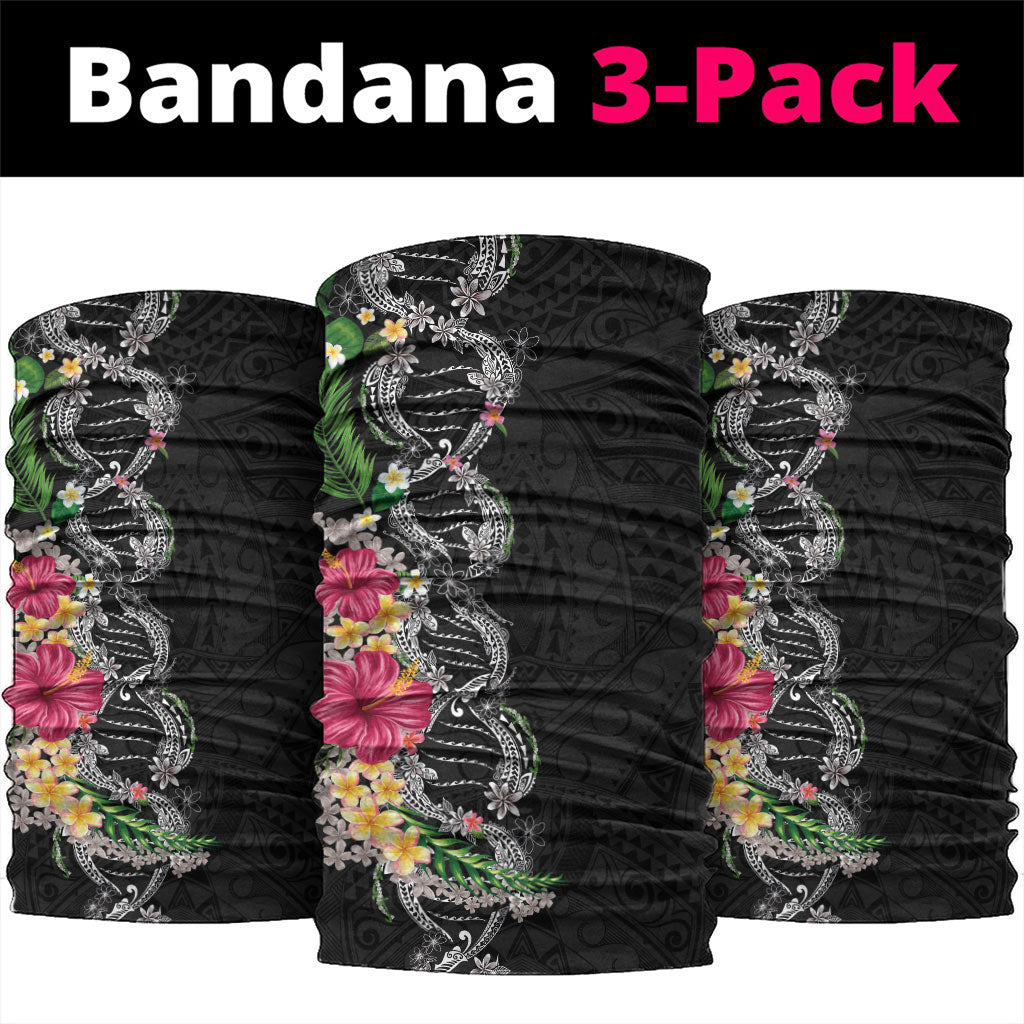 Hawaii DNA Kakau Tattoo Neck Gaiter with Plumeria and Hibiscus Tropical Plants Black Color LT03 package One Size: 25*50cm Black - Polynesian Pride
