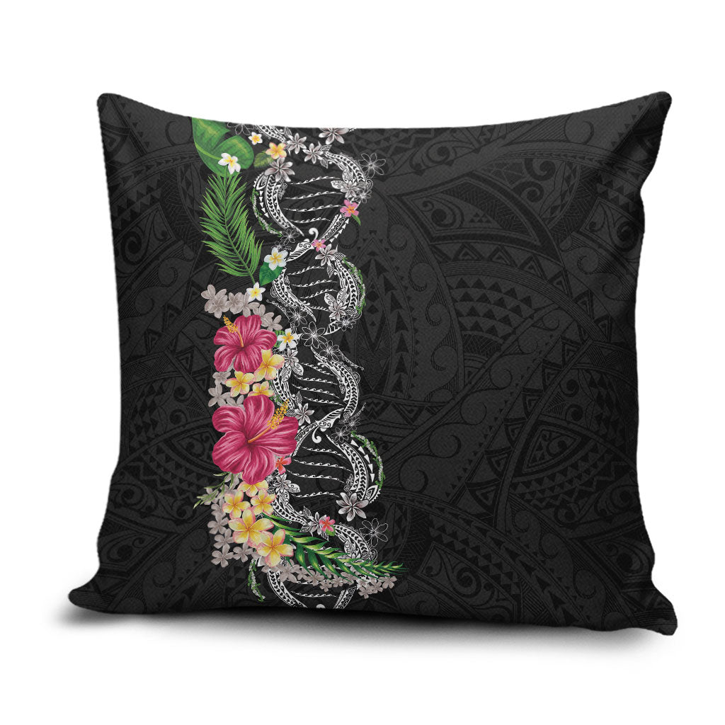 Hawaii DNA Kakau Tattoo Pillow Cover with Plumeria and Hibiscus Tropical Plants Black Color LT03 Black - Polynesian Pride