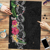 Hawaii DNA Kakau Tattoo Puzzle with Plumeria and Hibiscus Tropical Plants Black Color LT03 Black - Polynesian Pride