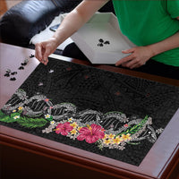 Hawaii DNA Kakau Tattoo Puzzle with Plumeria and Hibiscus Tropical Plants Black Color LT03 - Polynesian Pride