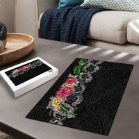 Hawaii DNA Kakau Tattoo Puzzle with Plumeria and Hibiscus Tropical Plants Black Color LT03 - Polynesian Pride