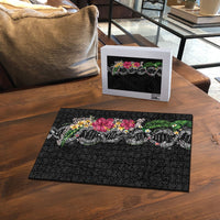 Hawaii DNA Kakau Tattoo Puzzle with Plumeria and Hibiscus Tropical Plants Black Color LT03 - Polynesian Pride
