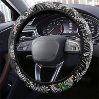 Hawaii DNA Kakau Tattoo Steering Wheel Cover with Plumeria and Hibiscus Tropical Plants Black Color LT03 - Polynesian Pride