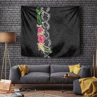 Hawaii DNA Kakau Tattoo Tapestry with Plumeria and Hibiscus Tropical Plants Black Color LT03 Black - Polynesian Pride