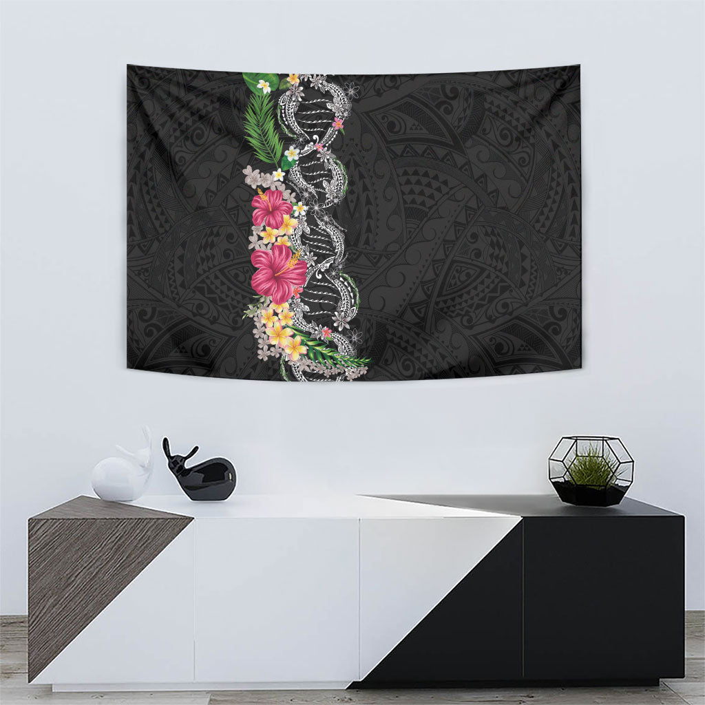 Hawaii DNA Kakau Tattoo Tapestry with Plumeria and Hibiscus Tropical Plants Black Color LT03 - Polynesian Pride