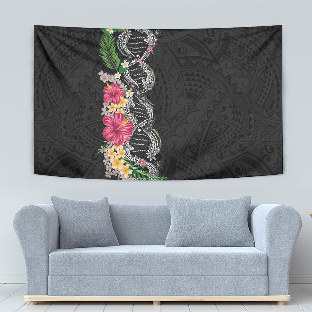 Hawaii DNA Kakau Tattoo Tapestry with Plumeria and Hibiscus Tropical Plants Black Color LT03 - Polynesian Pride