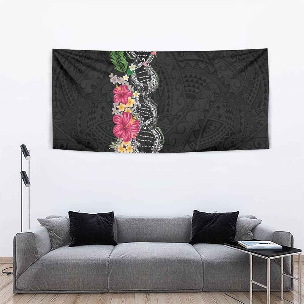 Hawaii DNA Kakau Tattoo Tapestry with Plumeria and Hibiscus Tropical Plants Black Color LT03 - Polynesian Pride