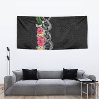 Hawaii DNA Kakau Tattoo Tapestry with Plumeria and Hibiscus Tropical Plants Black Color LT03 - Polynesian Pride