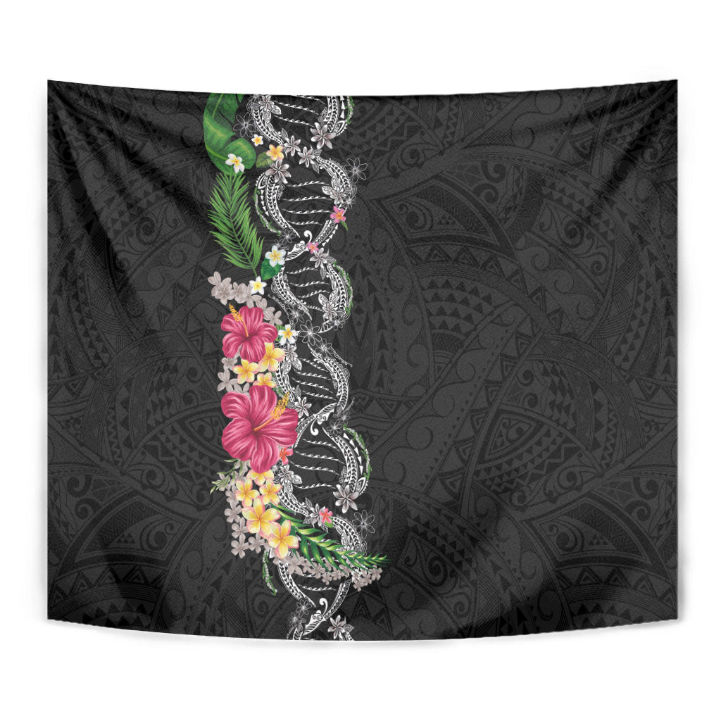 Hawaii DNA Kakau Tattoo Tapestry with Plumeria and Hibiscus Tropical Plants Black Color LT03 - Polynesian Pride